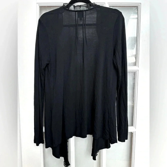Saks Fifth Avenue Black Ruffle Sequin Lightweight Open Front Cardigan Size M - Picture 2 of 13